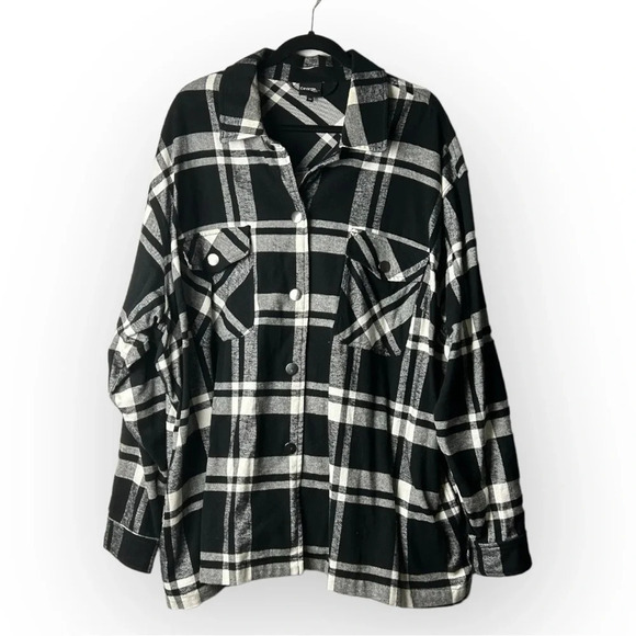 George Black and White Plaid Shacket  3x - Picture 1 of 5